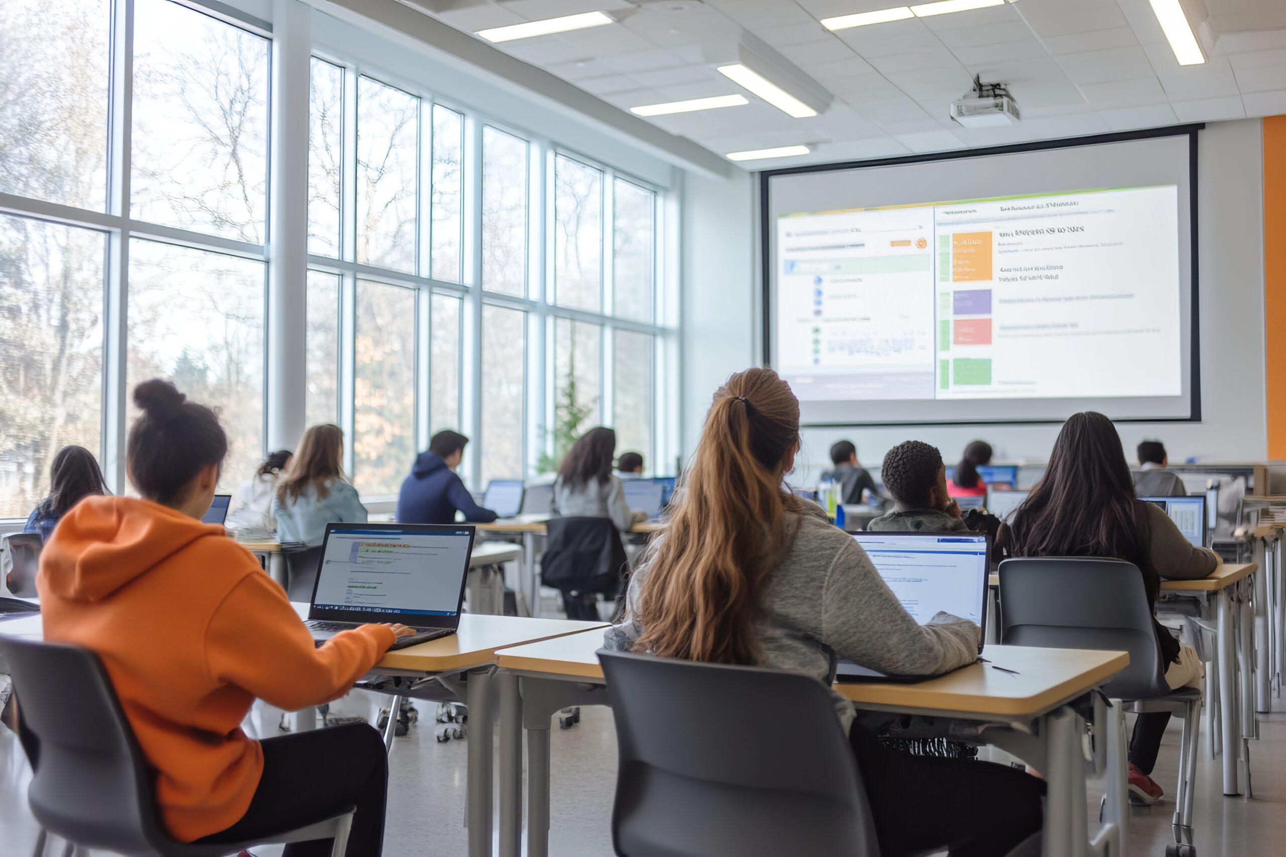 Contact Diverse Students Modern Classroom Engaged Interactive Learning Modern Education Atmosphere Scaled